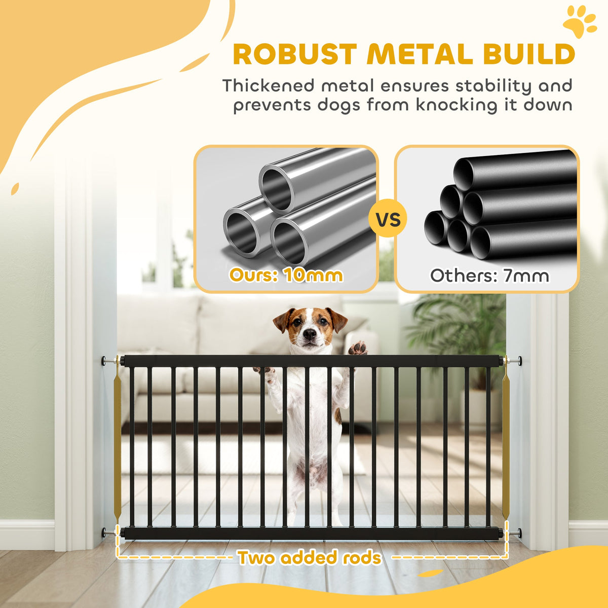 26"-37" Dog Gate, Adjustable Pet Gate, Fits 10" Tall with 2 Extension, Pressure Mount Kit for Stairs and Doorways, Black