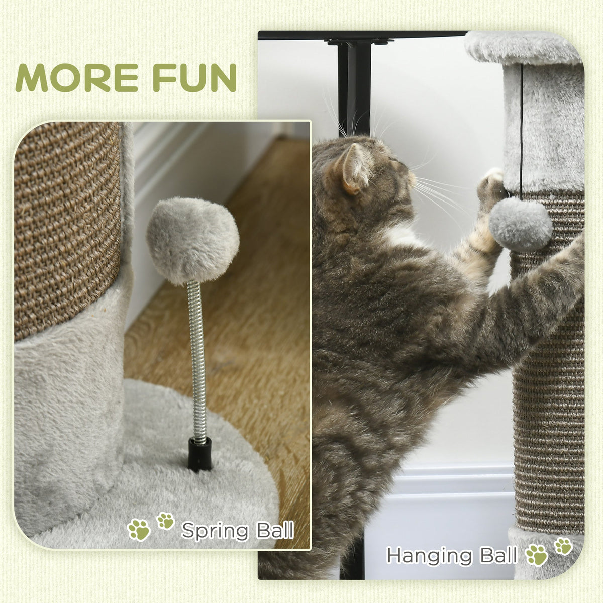23" Cat Scratching Post with Covered Plush, Play Balls, for Indoor Cats, Grey