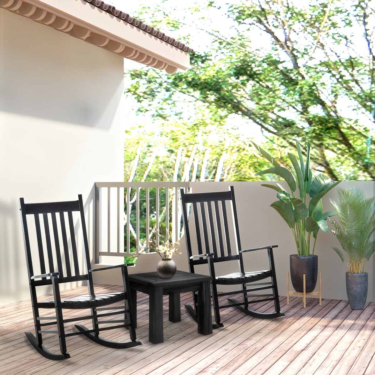 Wooden Porch Rocking Chair Outdoor Patio Rocker Garden Single Leisure Reclining Seat Armchair Natural