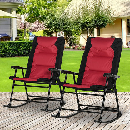 Folding Rocking Chair Set of 2 Padded Rockers with Armrest, Navy Blue