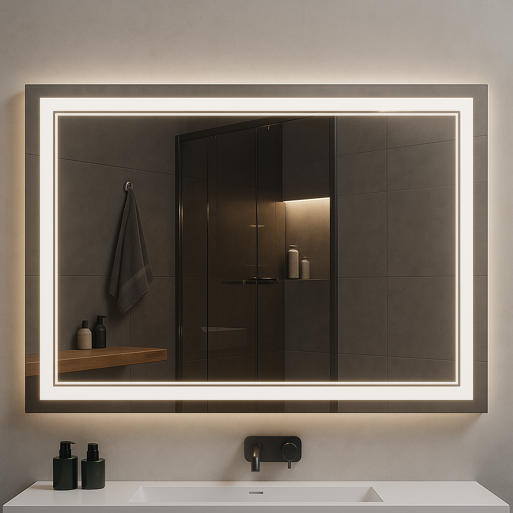 Nebula PureGlow Backlit LED Bathroom Mirror with Frosted Perimeter — Dimmable, Anti-Fog & 3-CCT (3000K/4000K/5000K) | 24–60" Sizes