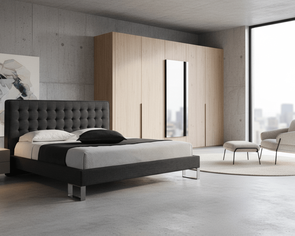 Edmonton Contemporary Graphite Tufted King Bed