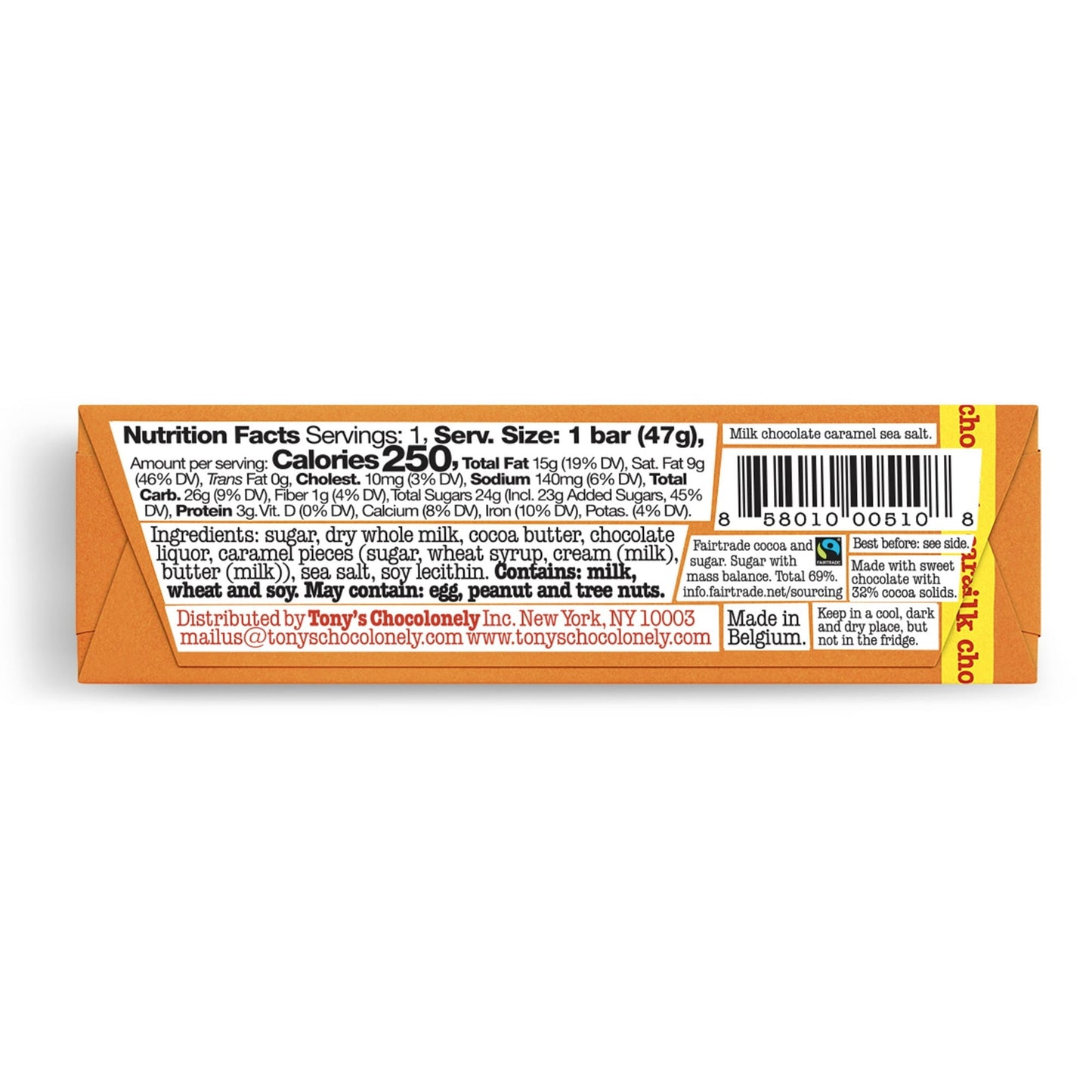 Tony's Chocolonely Milk Chocolate Bar with Caramel and Sea Salt, 50g