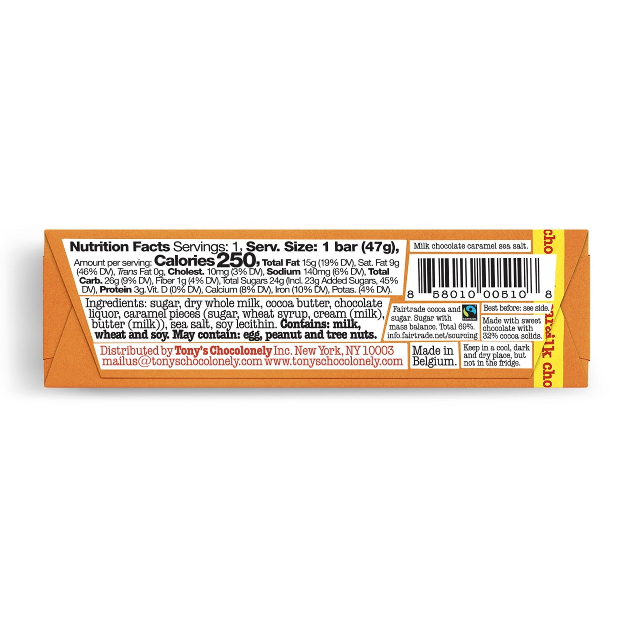 Tony's Chocolonely Milk Chocolate Bar with Caramel and Sea Salt, 50g