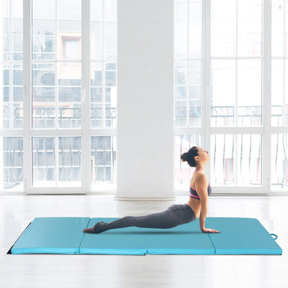 4'x8'x2" Folding Gymnastics Tumbling Mat, Exercise Mat with Carrying Handles for Yoga, MMA, Martial Arts, Stretching, Core Workouts, Light Blue