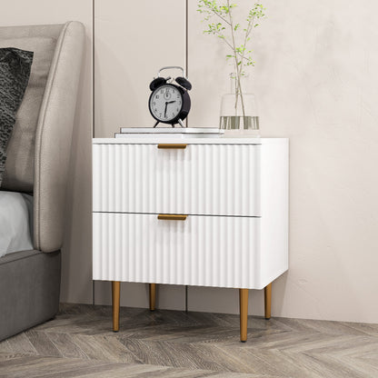 Bedside Table, Modern Nightstand with 2 Drawers, Side End Table with Metal Legs for Living Room, Bedroom, White