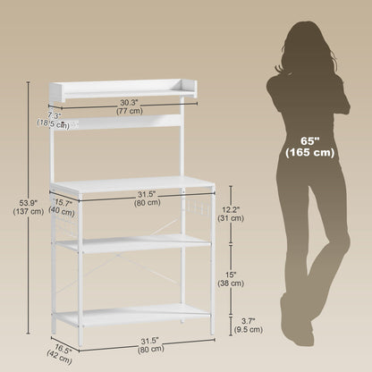Kitchen Baker's Rack with Power Outlet, Coffee Bar Station with Adjustable Shelves and Hooks, Distressed Grey