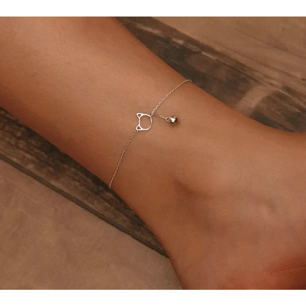 Elegant 925 Sterling Silver Bell And Cat Anklet For Women - Sct003