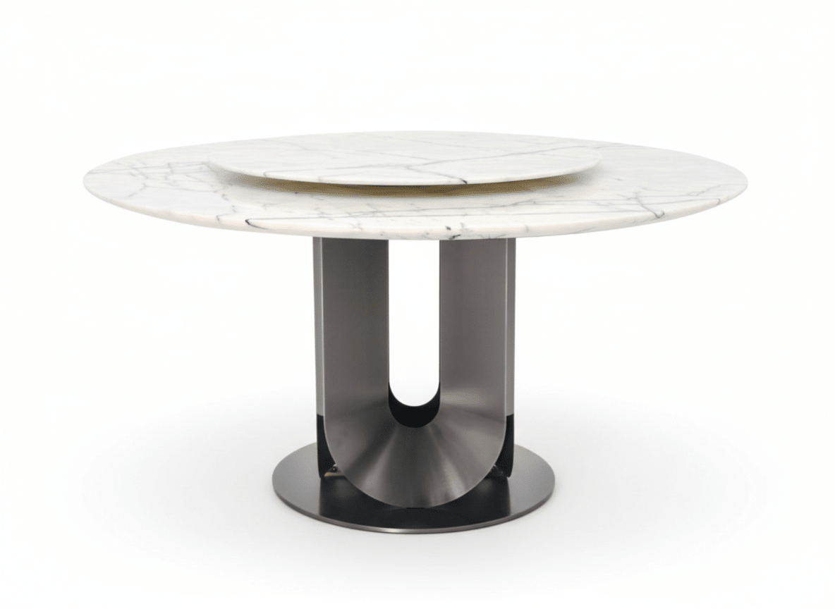 Eleonore Round White Marble Dining Table with Rotating Center