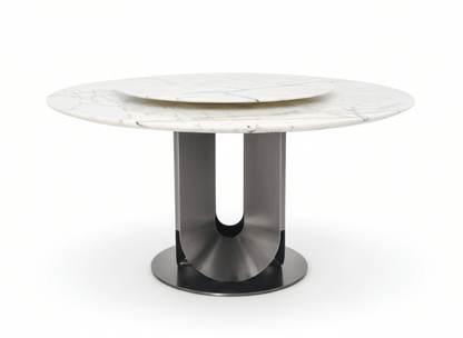 Eleonore Round White Marble Dining Table with Rotating Center