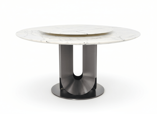 Eleonore Round White Marble Dining Table with Rotating Center