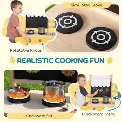 Mud Kitchen for Kids Outdoor with Wheels, Wooden Play Kitchen with Sink, Storage, Planting Pots, Blackboard, Yellow