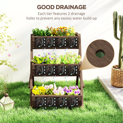 3 Tier Elevated Planter Box, Vertical Wooden Raised Garden Bed for Flowers, Vegetables, 26" x 30" x 30", Brown