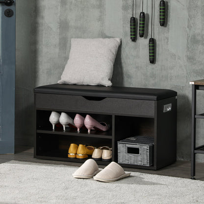 Shoe Bench Entryway Storage Rack with Padded Cushion, Hidden Storage for Hallway, Living Room, Natural