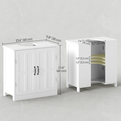 Pedestal Under Sink Cabinet, Bathroom Vanity Cabinet Storage with Double Doors and Adjustable Shelf, White