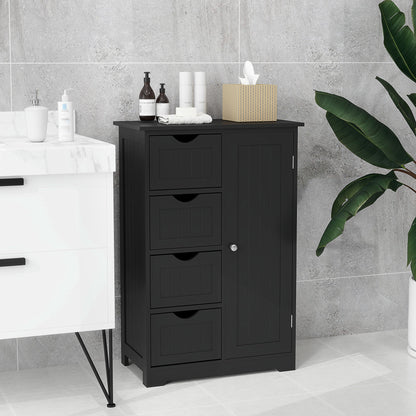 Bathroom Storage Cabinet, Floor Cabinet with Adjustable Shelf and 4 Drawers, Side Cabinet for Washroom, White