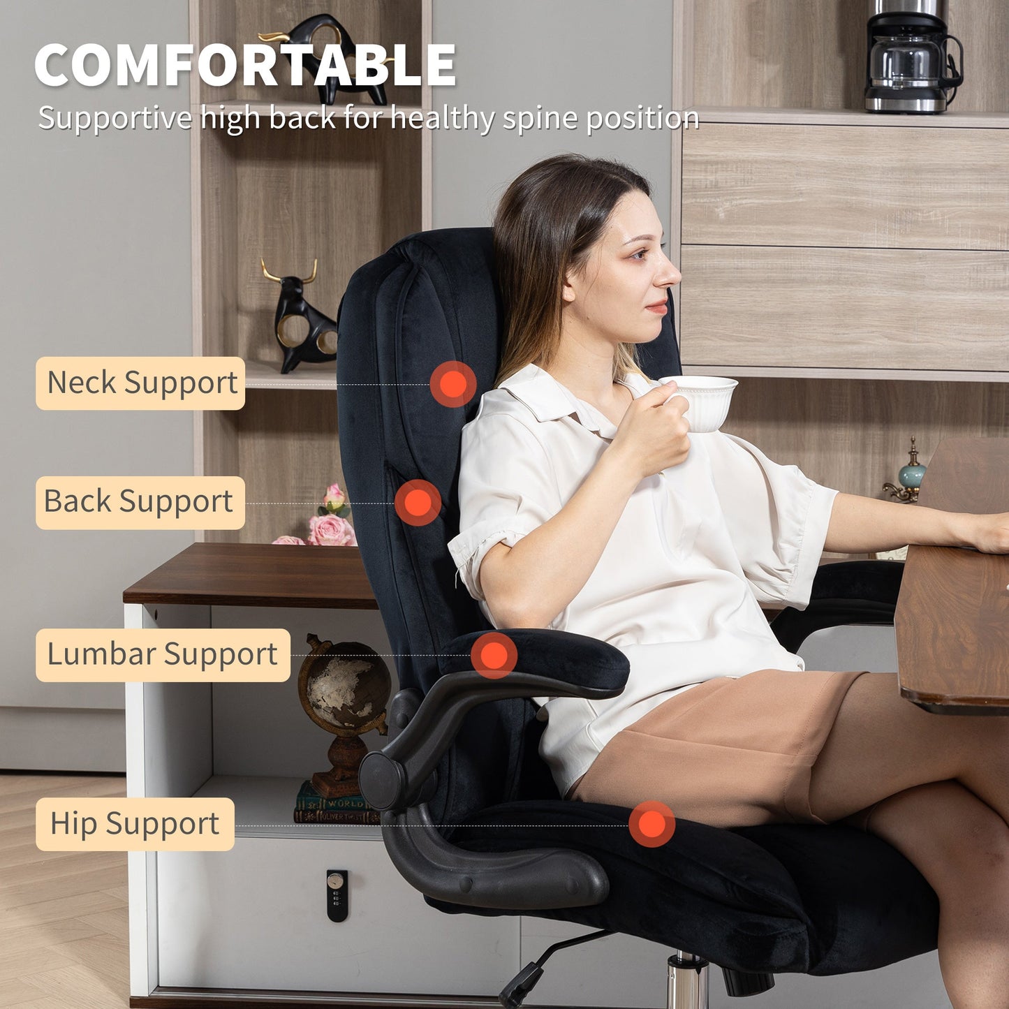 Hayden Executive Fabric Office Chair with Flip-up Armrest-Black
