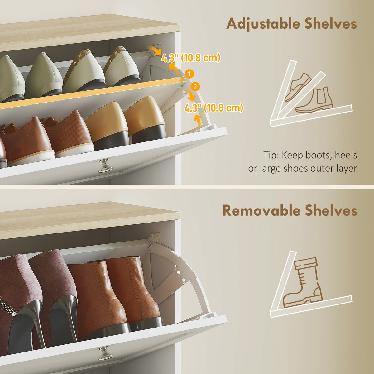 Modern Shoe Storage with 3 Flip Drawers and Adjustable Shelves, Shoe Cabinet Organizer for 12-18 Pairs of Shoes, Black
