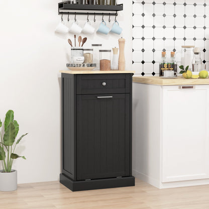 Kitchen Tilt Out Trash Bin Cabinet, Free Standing Recycling Cabinet, Trash Can Holder with Drawer, White
