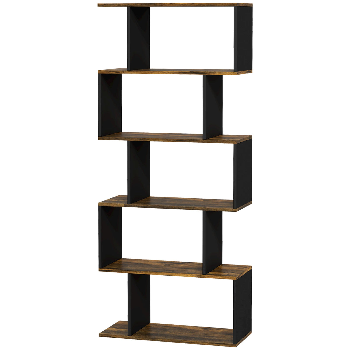 5-Tier Bookshelf, Geometric S Shaped Bookcase, Tall Narrow Display Shelf for for Living Room, Study Room, White