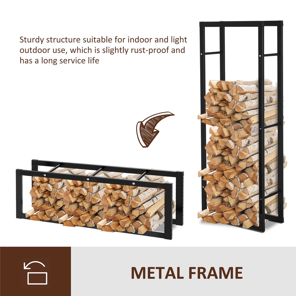 15.7" x 9.8" x 39.4" Firewood Rack Outdoor, Log Holder Fireplace Storage Rack with Handles and 220 lbs. Weight Capacity, Black