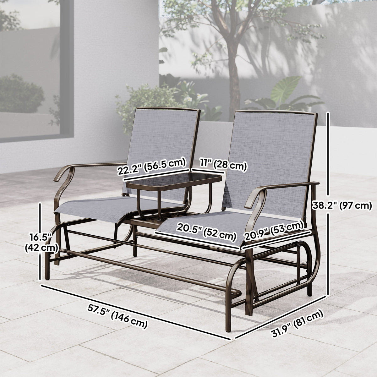 Patio Glider Rocking Chair 2 Person Outdoor Loveseat Rocker Garden Furniture Bench, Grey