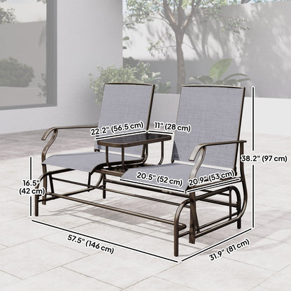 Patio Glider Rocking Chair 2 Person Outdoor Loveseat Rocker Garden Furniture Bench, Grey