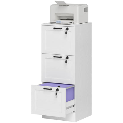 Vertical Filing Cabinet with 2 Drawers, Lock, File Cabinet for Home Office, A4 and Letter Size Files, White