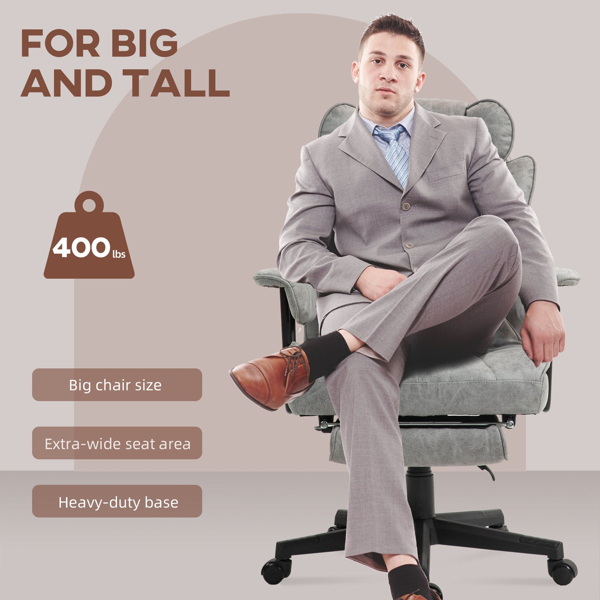 Big and Tall Office Chair with Foot Rest, 400LBS High Back Desk Chair with Padded Armrests, Lumbar Support, Black