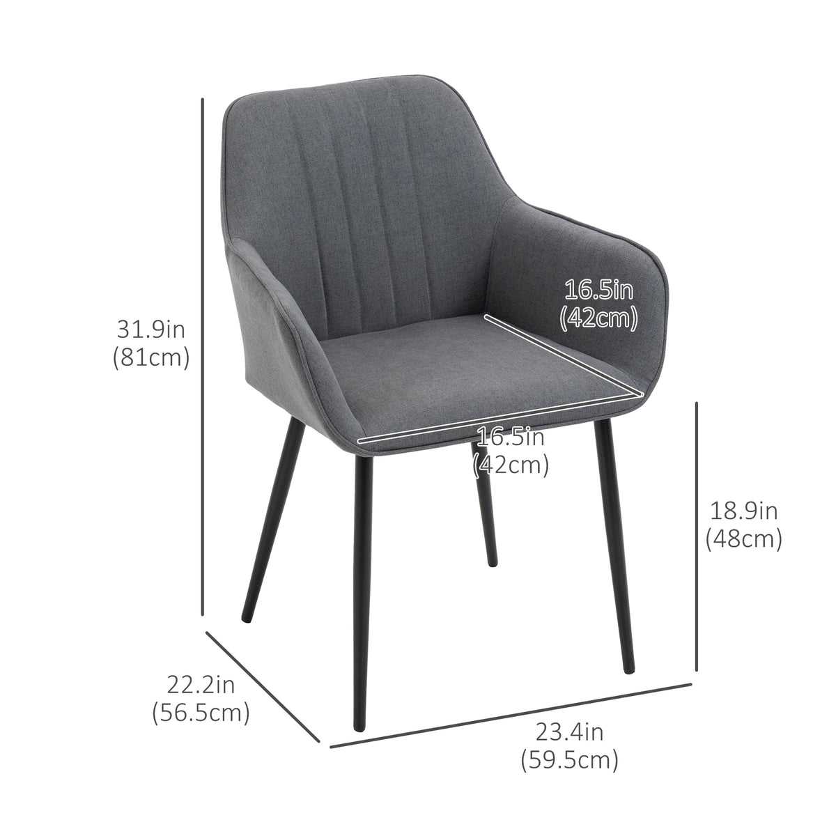 Robbie Dining Chairs Set of 2 with Armrest-Dark Grey