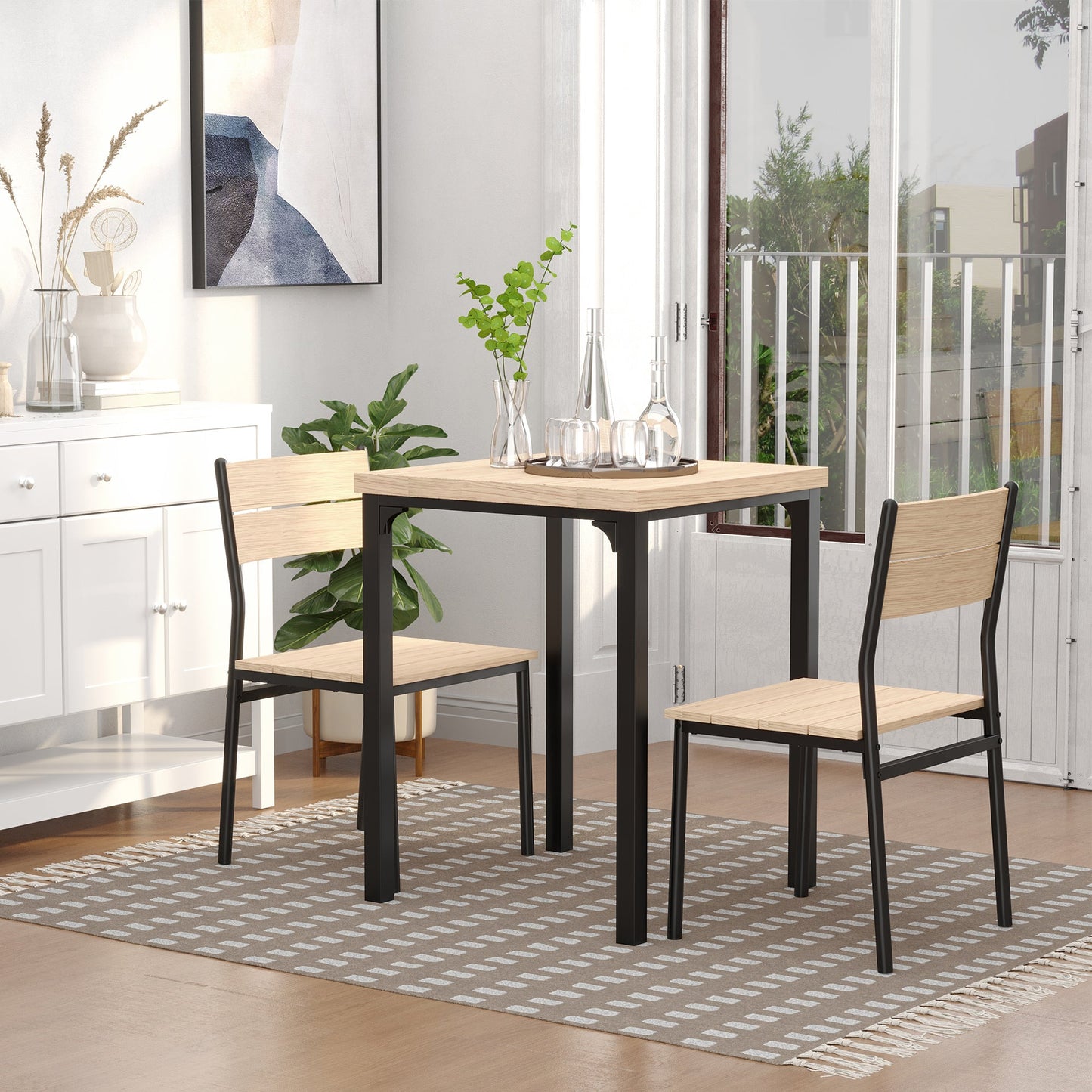 Kurt 3-Piece Dining Set for Small Spaces-Natural Wood