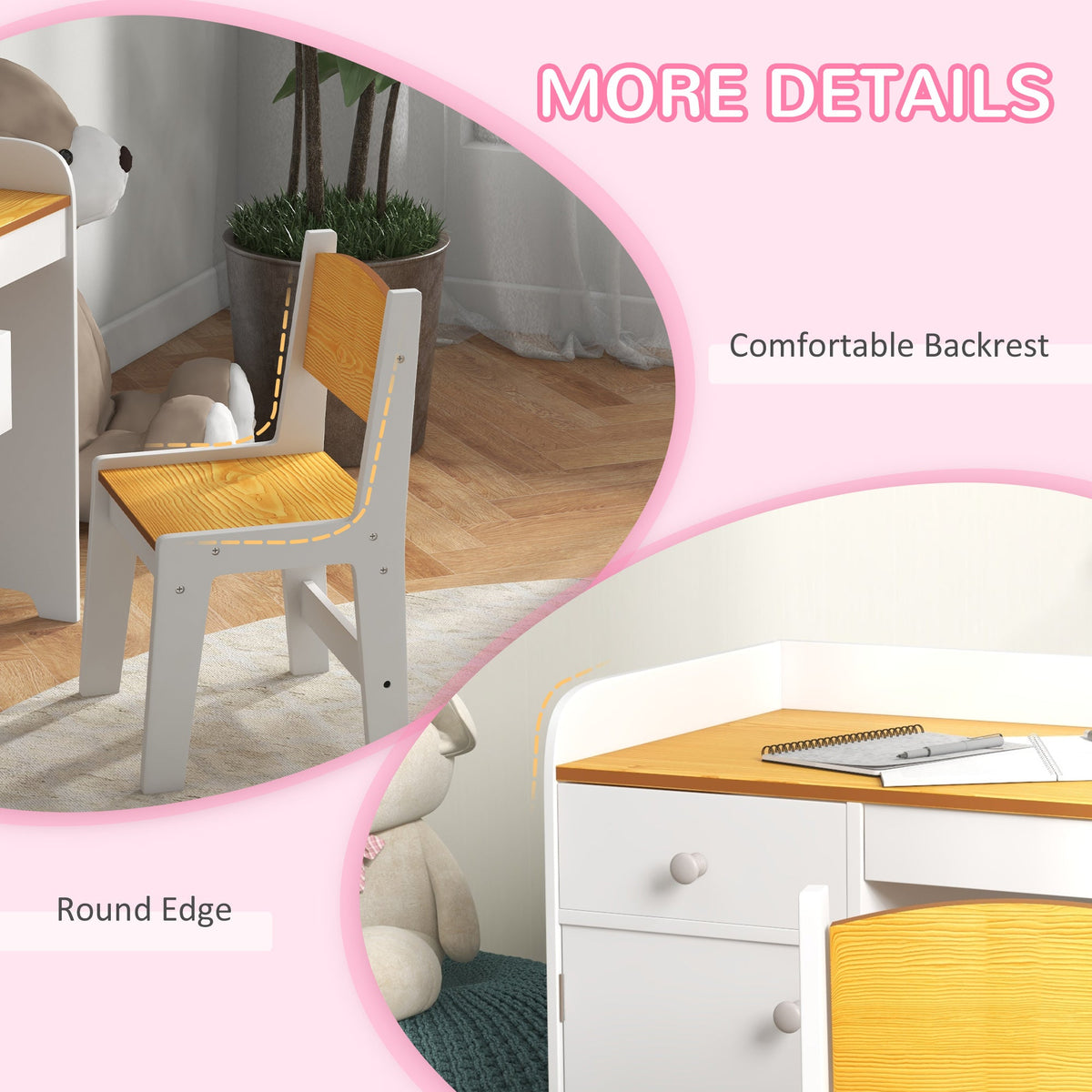 Kids Desk and Chair Set for 3-6 Year Old with Storage Drawer, Study Table and Chair for Children, White