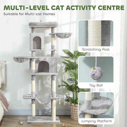 69" Cat Tree, Multi-Level Cat Tower with 2 Condos, Plush Perch and Sisal Scratching Posts, Dark Grey
