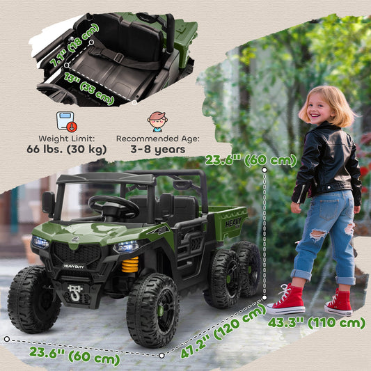 24V 4WD Kids Ride On Truck with 6 Wheels Electric Ride On Car with Remote, Dump Bed for 3-8 Years, Green
