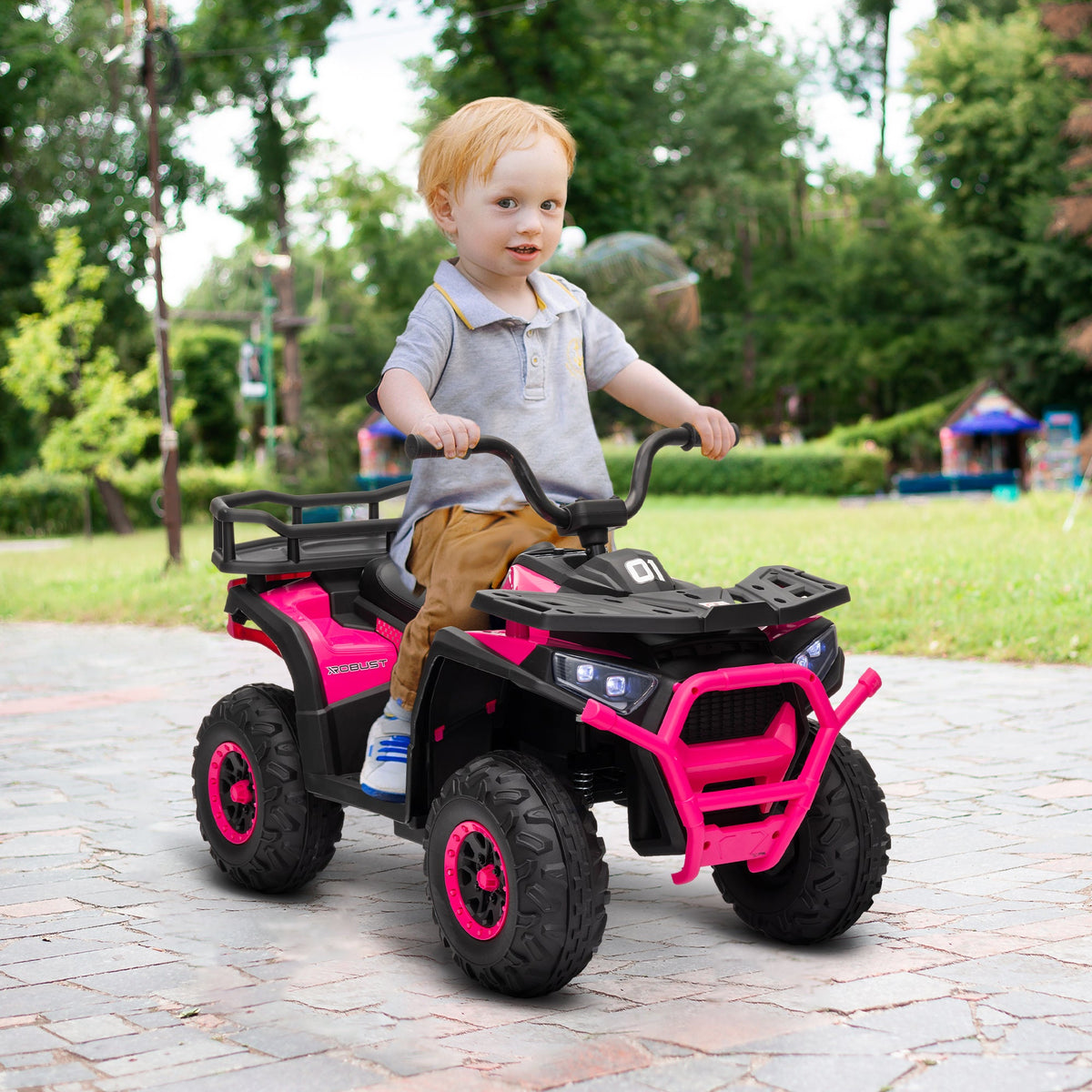 Kids ATV, 12V Battery Powered Electric Ride on Toy w/ Spring Suspension, Storage Basket, High & Low Speed, Blue