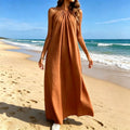 The Ladys Dress Is A Sexy Halter-neck Loose-fitting Style