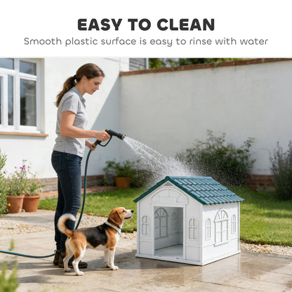 26" Plastic Dog House Outdoor with Air Vents, for Small Medium Dogs, Blue