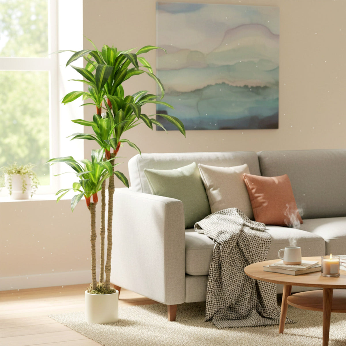 4FT Dracaena Fake Plant, Artificial Plant with Bendable Trunks for Home Office Decor, Green