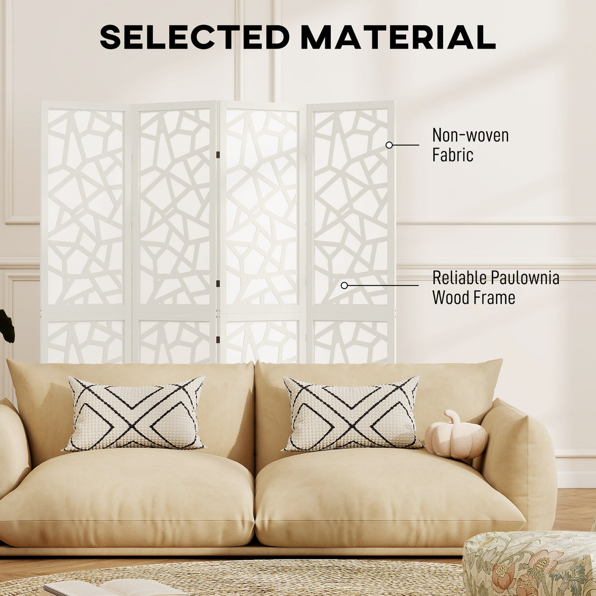 4 Panel Room Divider, 5.6 FT Lightweight Folding Privacy Screen with Geometric Pattern for Living Room, Bedroom, Black