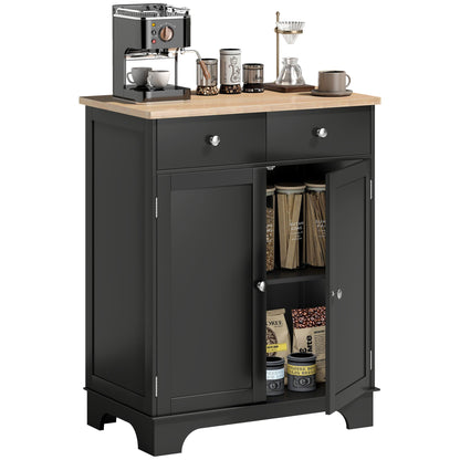 Sideboard Buffet Cabinet with Storage, 27" Kitchen Cabinet with Adjustable Shelf, 2 Drawers and 2 Doors, Coffee Bar Cabinet with Rubberwood Tabletop, White