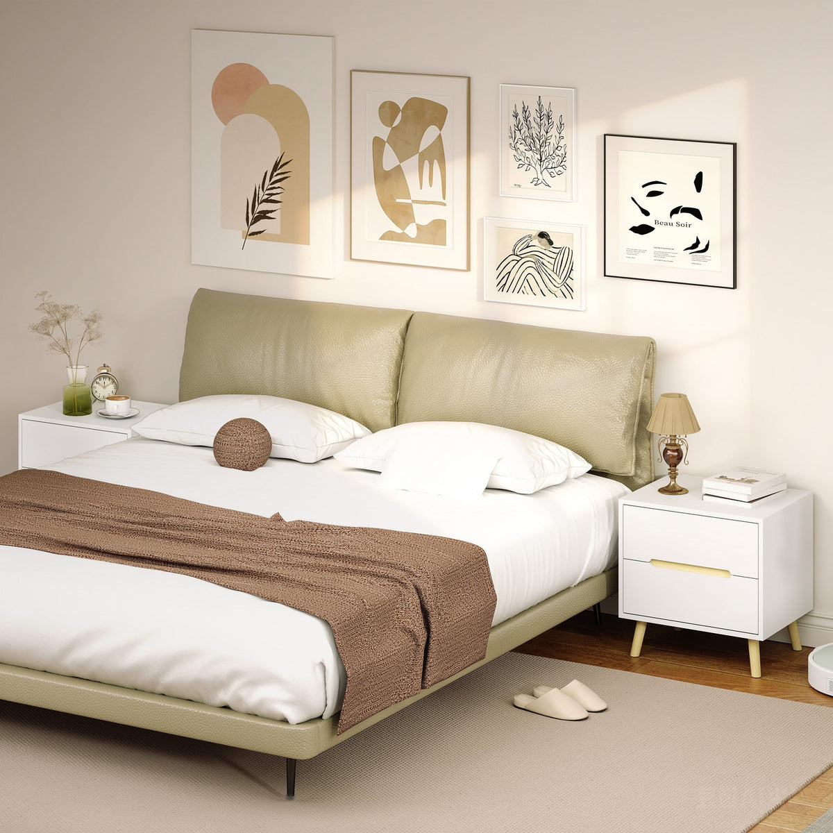 Nightstand, Bedside Table with 2 Drawers, Modern Side End Table with Solid Wood Legs for Bedroom, White