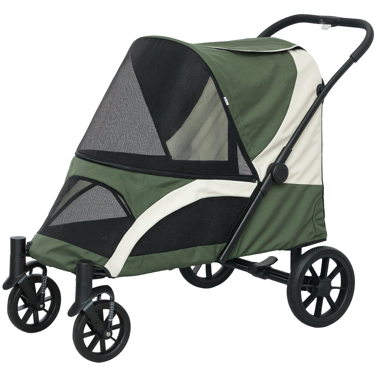 Foldable Pet Stroller for Medium Dogs with Four Big Wheels, Shock-Absorbing Frame, Safety Leashes, Brakes, Black