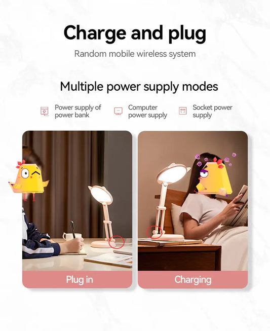 Cute Touch Control LED Desk Lamp - Portable Pink Cat Ear