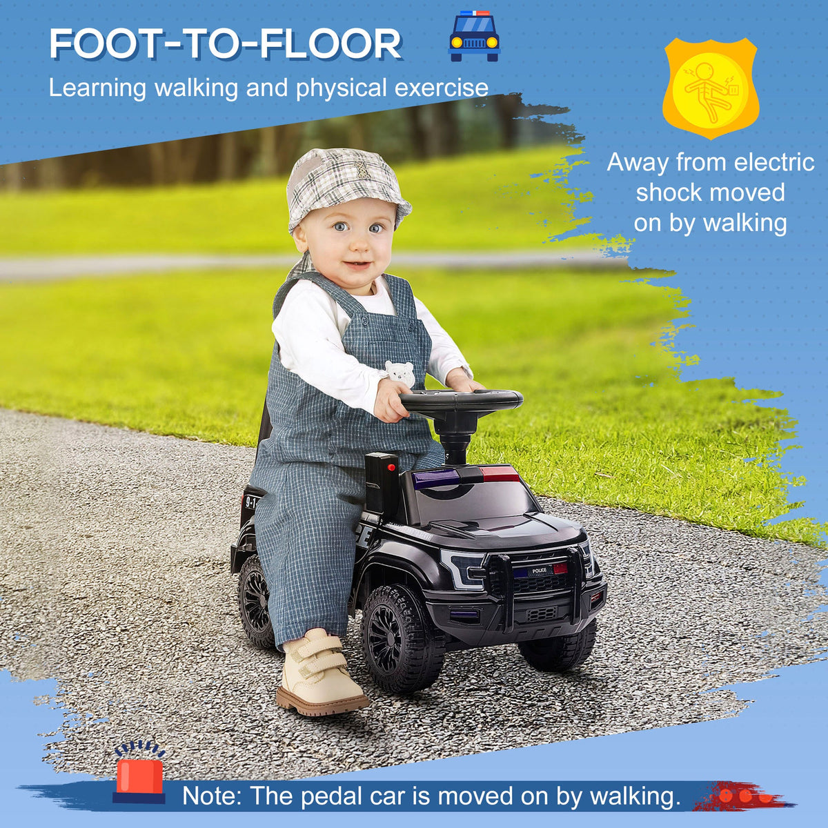 Kids Ride On Sliding Car with Hidden Under Seat Storage, Foot-to-Floor Design, Black