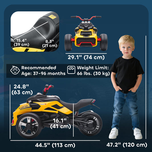 12V Kids Ride On ATV with MP3 Player, Music, Horn, 2 Speeds, LED Lights, Gift for Boys & Girls, Yellow