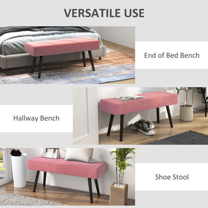 39 Inches Upholstered Bedroom Bench, Modern End of Bed Bench with Steel Legs, Cream White