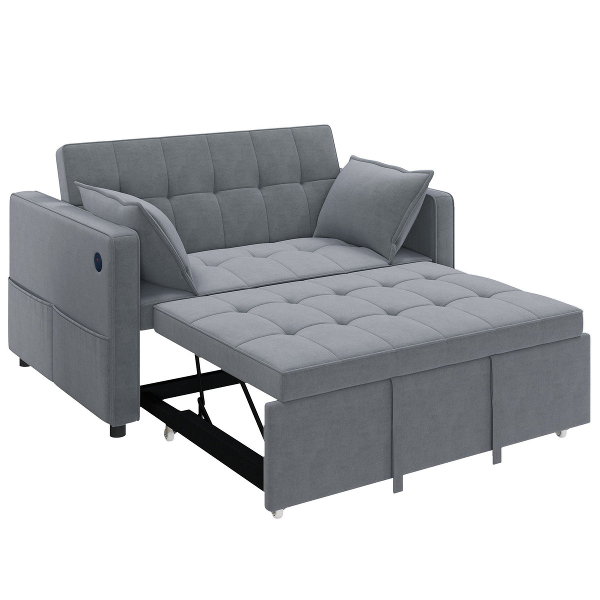 3‑in‑1 Convertible Sofa Bed, Pull Out Sleeper Sofa with USB Charging, Adjustable Backrest, Side Pockets, Beige
