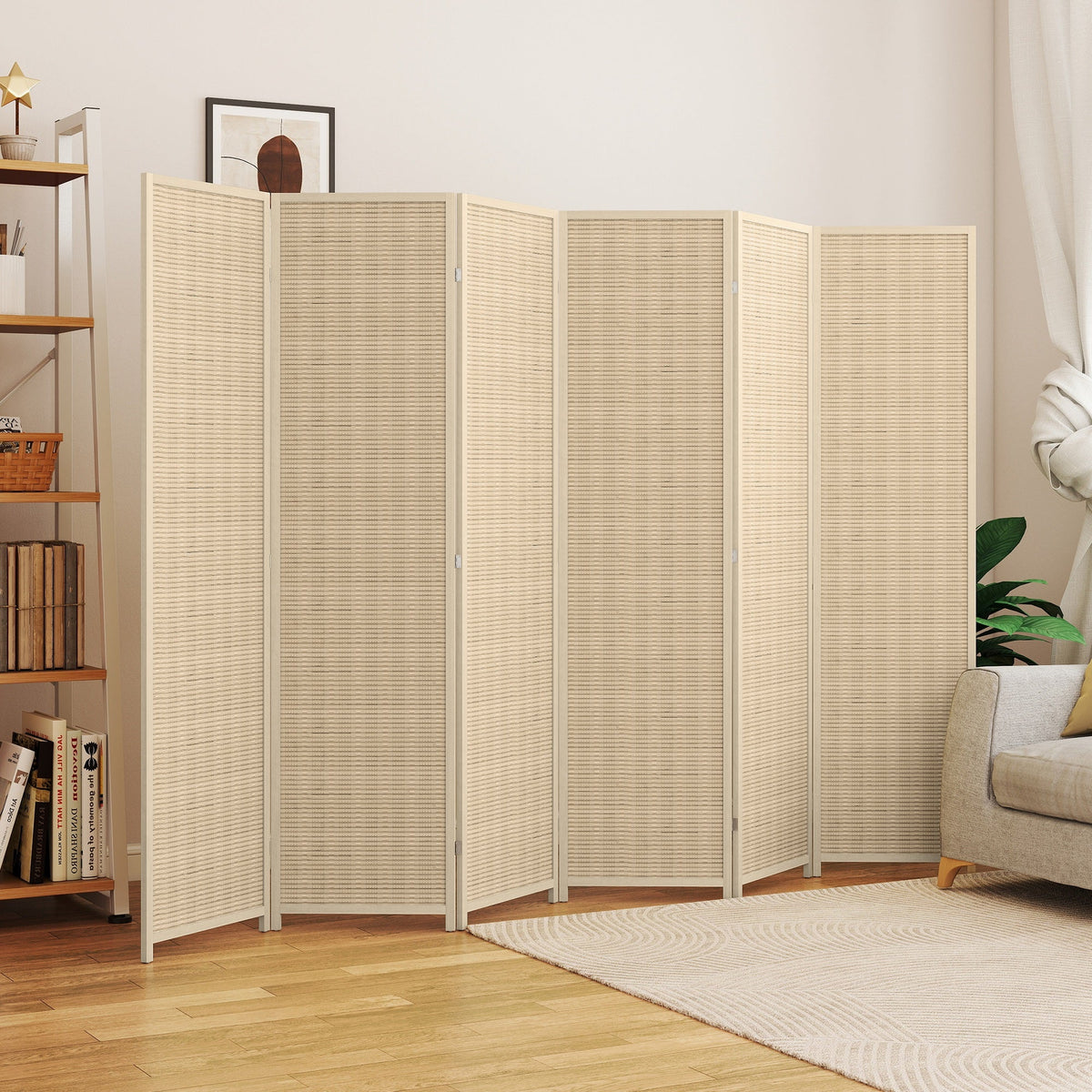 Woven Bamboo Room Divider, 4 Panel Folding Indoor Privacy Screens for Home Office, 71"x71"x0.6", Natural