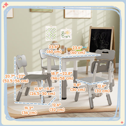 5 Pieces Toddler Table and Chair Set, Height Adjustable Activity Table and Chair Set for Nursery Classroom, Grey