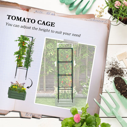 Galvanized Planter Box, Outdoor Raised Garden Bed with 3-Tier Trellis Tomato Cage for Climbing Vines, Vegetables, Brown